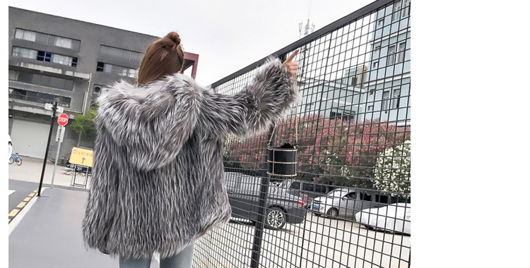 Hooded Knitted Silver Fox Fur Jacket 926 Details 2