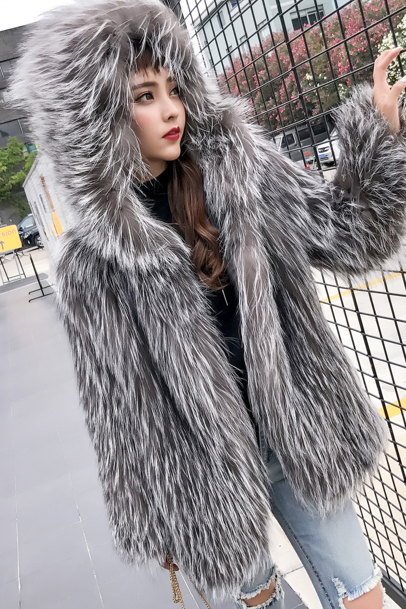 Hooded Knitted Silver Fox Fur Jacket 926 Details 0