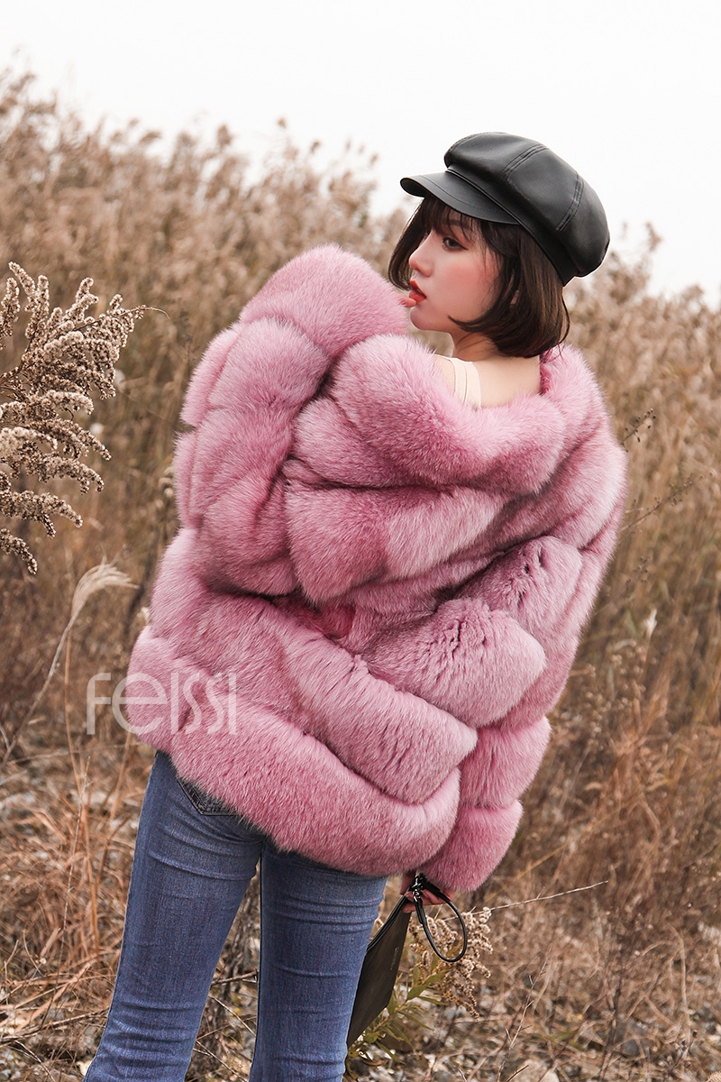 Fox Fur Jacket in Pink 986b-8