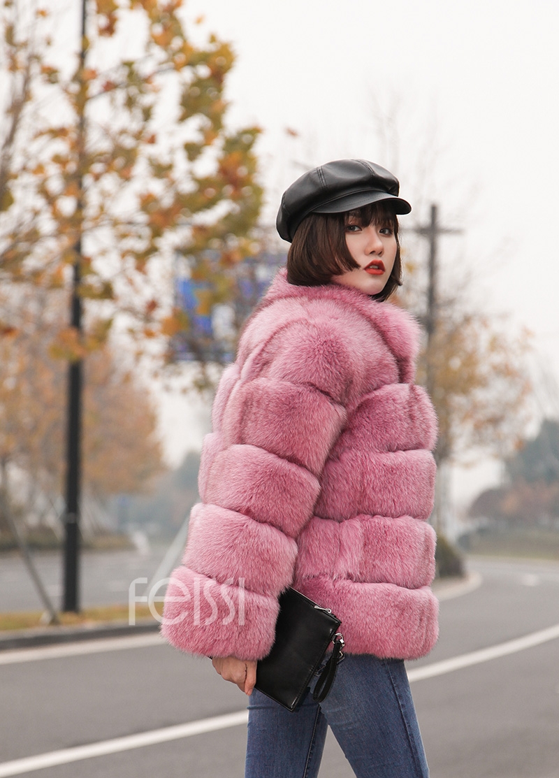 Fox Fur Jacket in Pink 986b-29