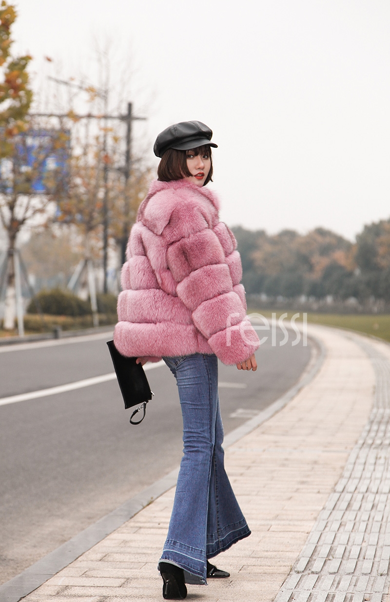 Fox Fur Jacket in Pink 986b-32