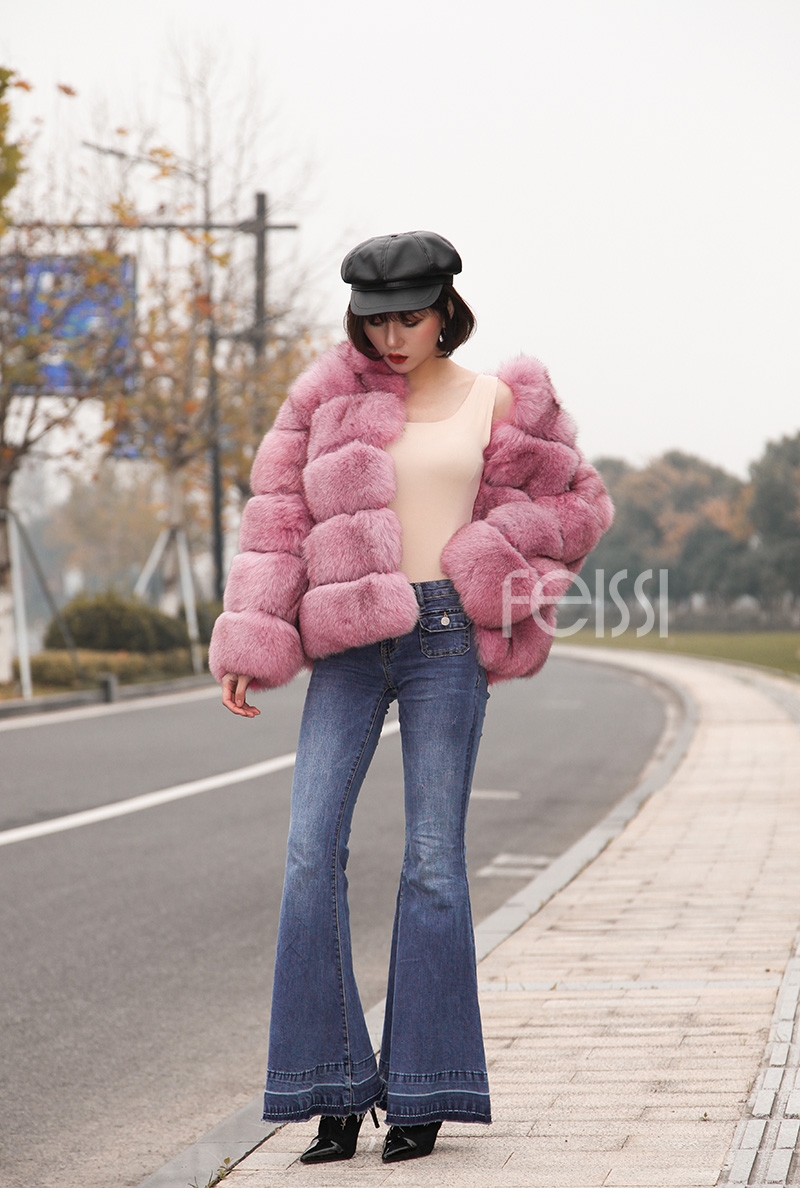 Fox Fur Jacket in Pink 986b-23