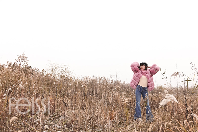 Fox Fur Jacket in Pink 986b-14