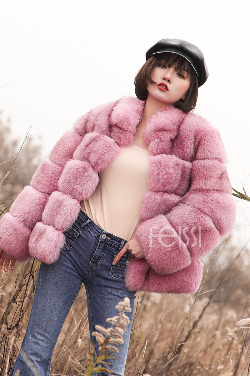 Fox Fur Jacket in Pink 986b-15