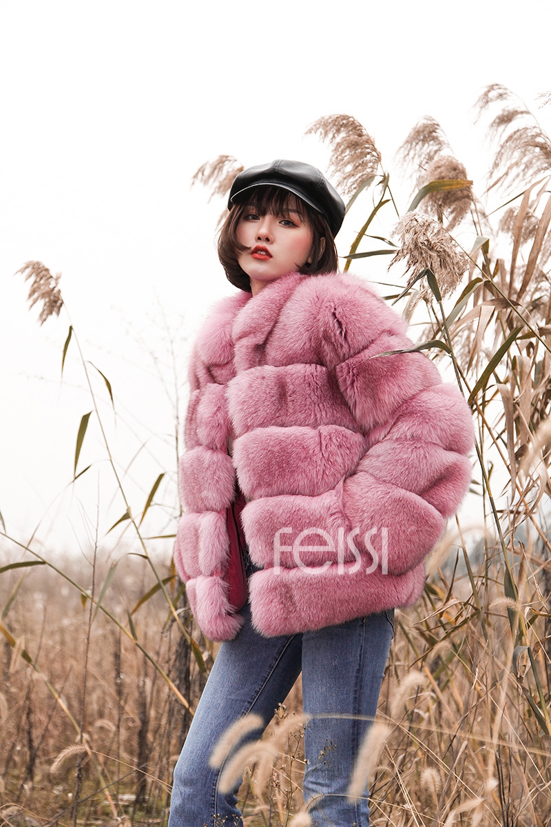 Fox Fur Jacket in Pink 986b-12