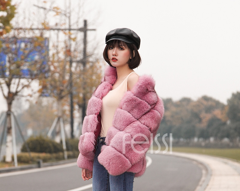 Fox Fur Jacket in Pink 986b-21