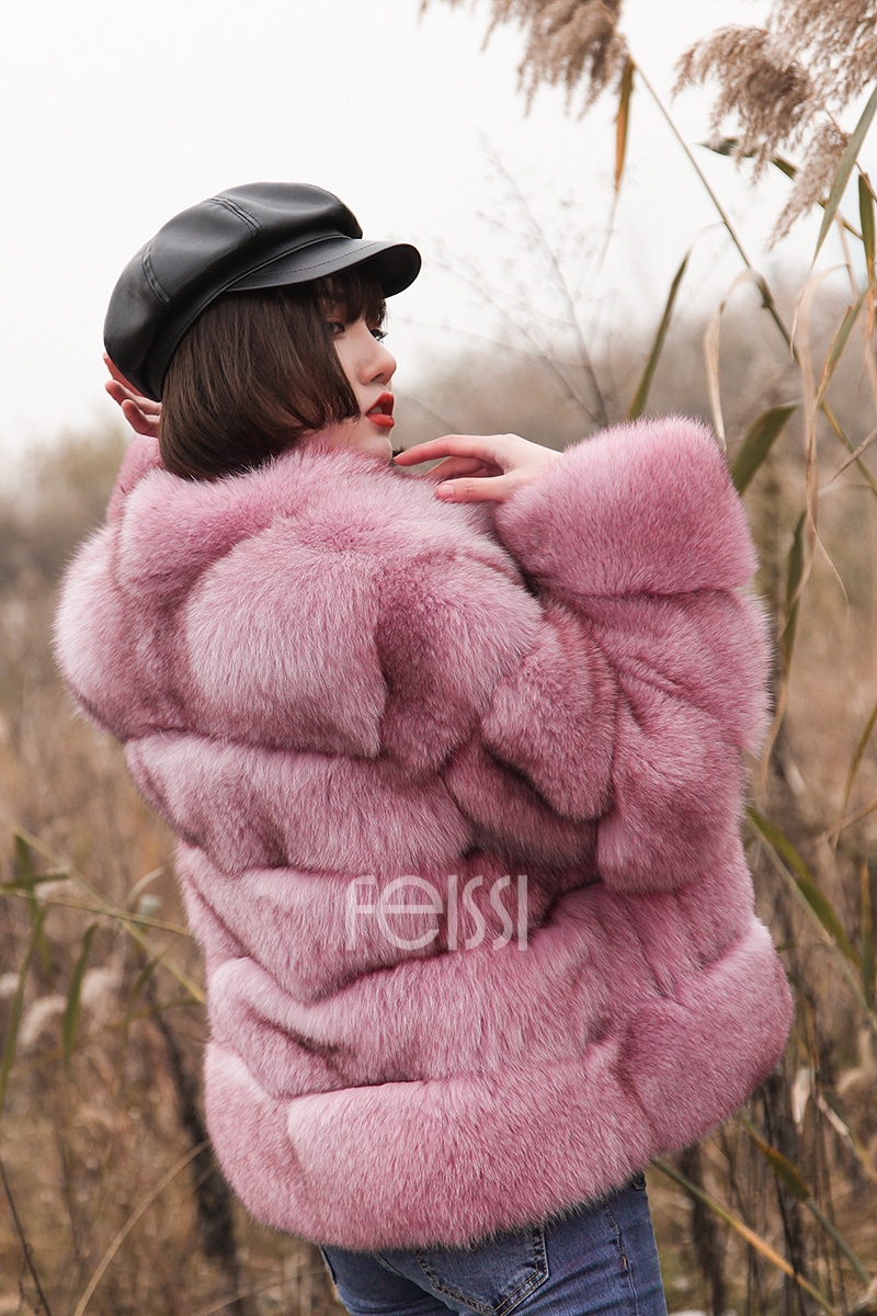 Fox Fur Jacket in Pink 986b-11