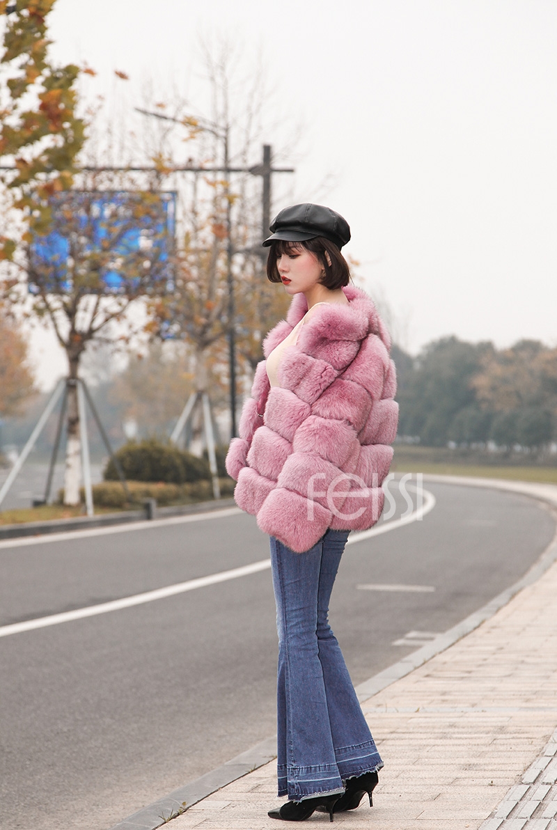 Fox Fur Jacket in Pink 986b-19