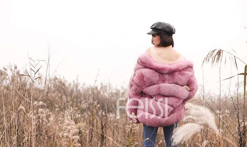 Fox Fur Jacket in Pink 986b-16