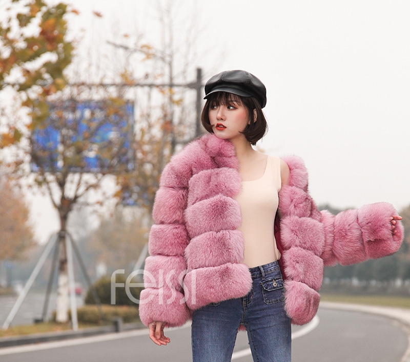 Fox Fur Jacket in Pink 986b-25