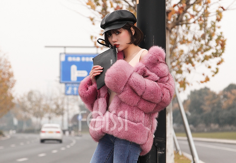Fox Fur Jacket in Pink 986b-5