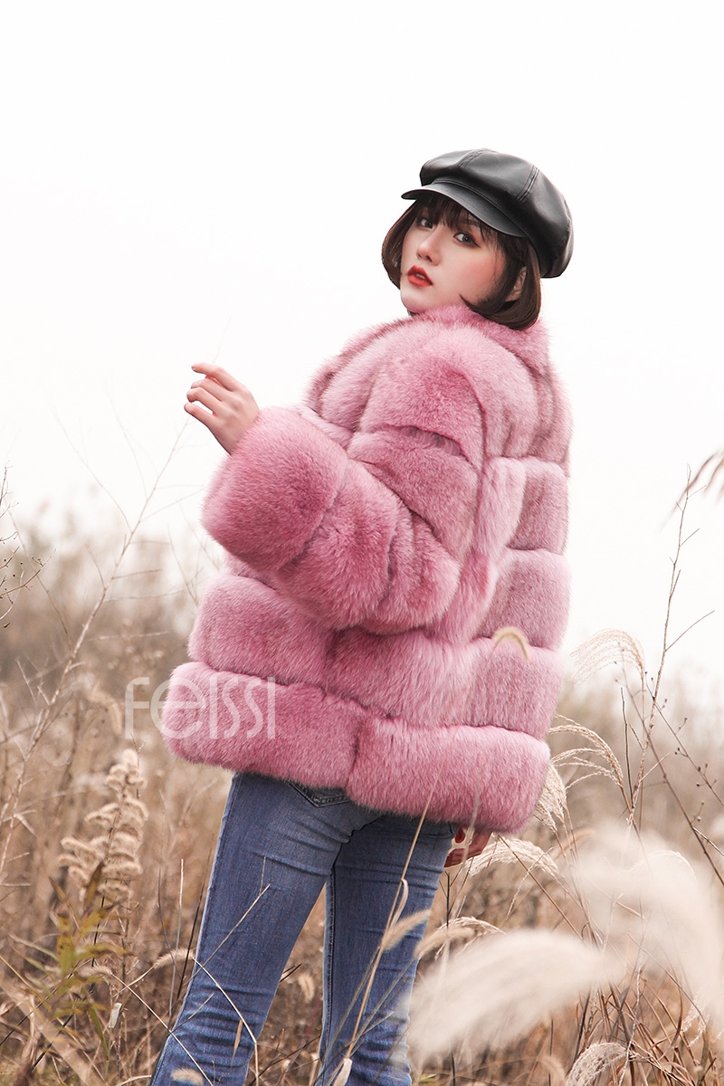 Fox Fur Jacket in Pink 986b-17