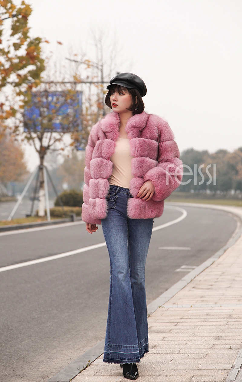 Fox Fur Jacket in Pink 986b-27