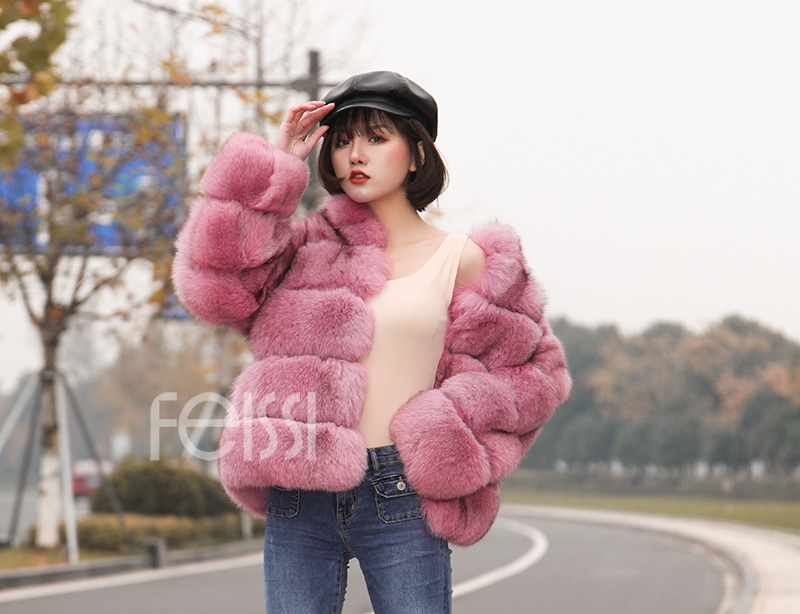 Fox Fur Jacket in Pink 986b-24