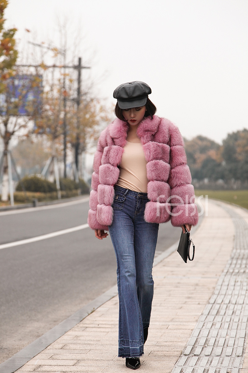 Fox Fur Jacket in Pink 986b-31