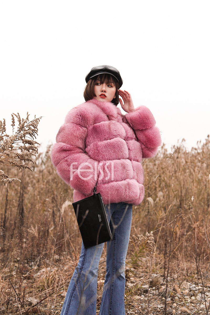 Fox Fur Jacket in Pink 986b-9