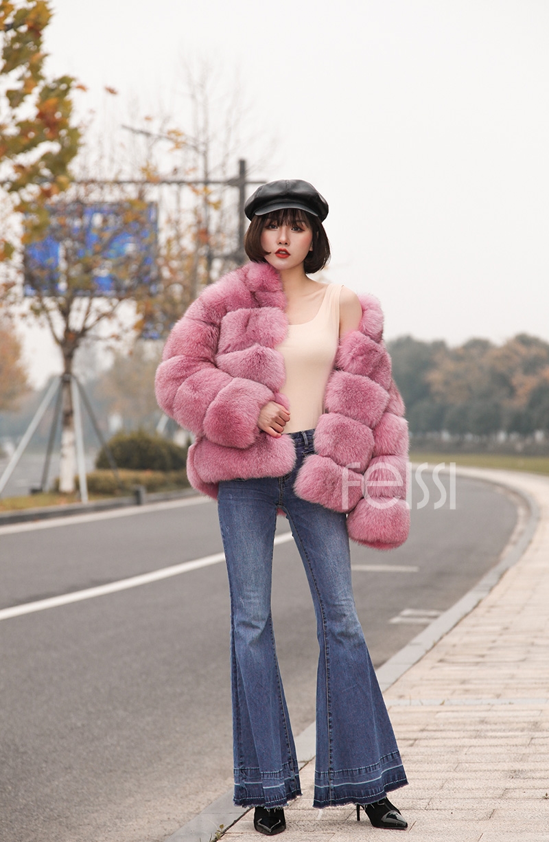 Fox Fur Jacket in Pink 986b-22