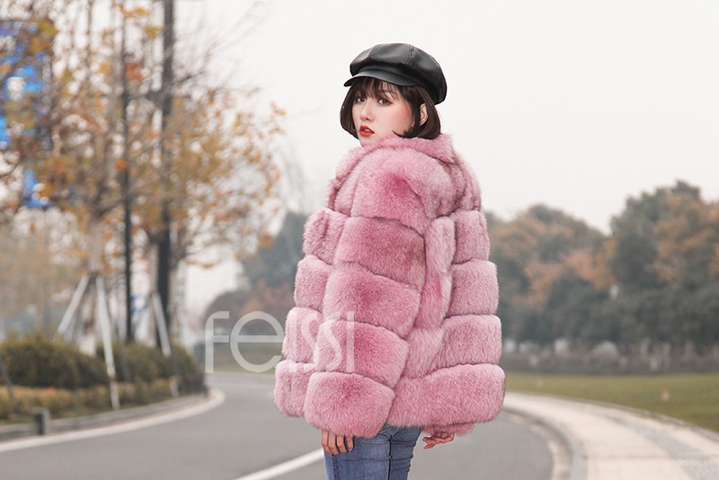 Fox Fur Jacket in Pink 986b-18