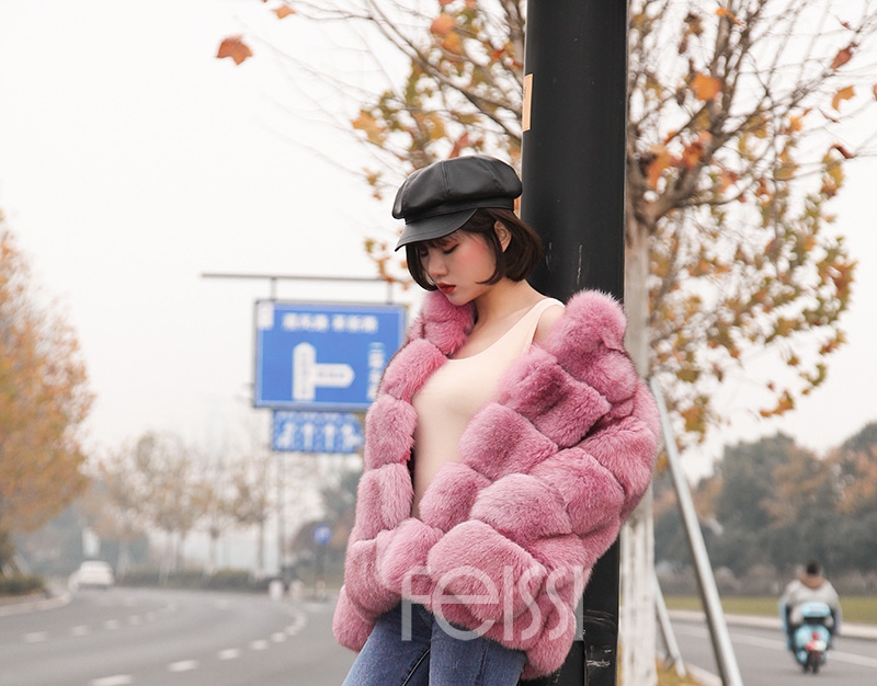 Fox Fur Jacket in Pink 986b-6