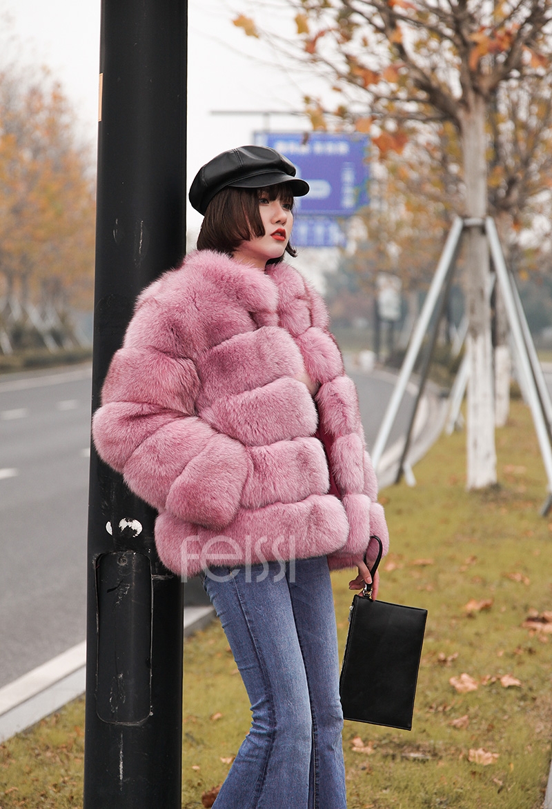 Fox Fur Jacket in Pink 986b-2