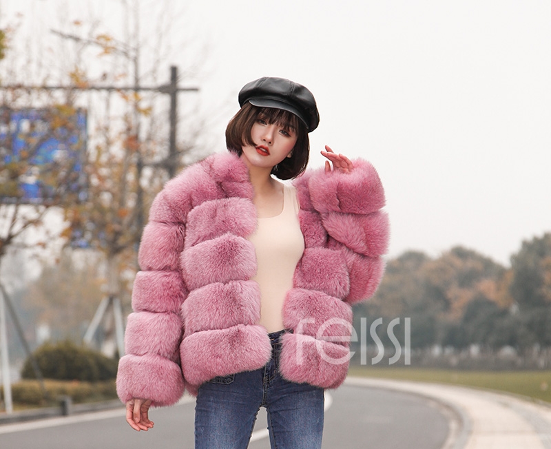 Fox Fur Jacket in Pink 986b-26
