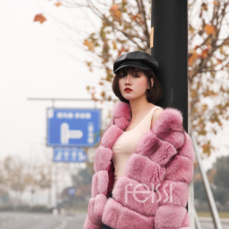 Fox Fur Jacket in Pink 986b-4