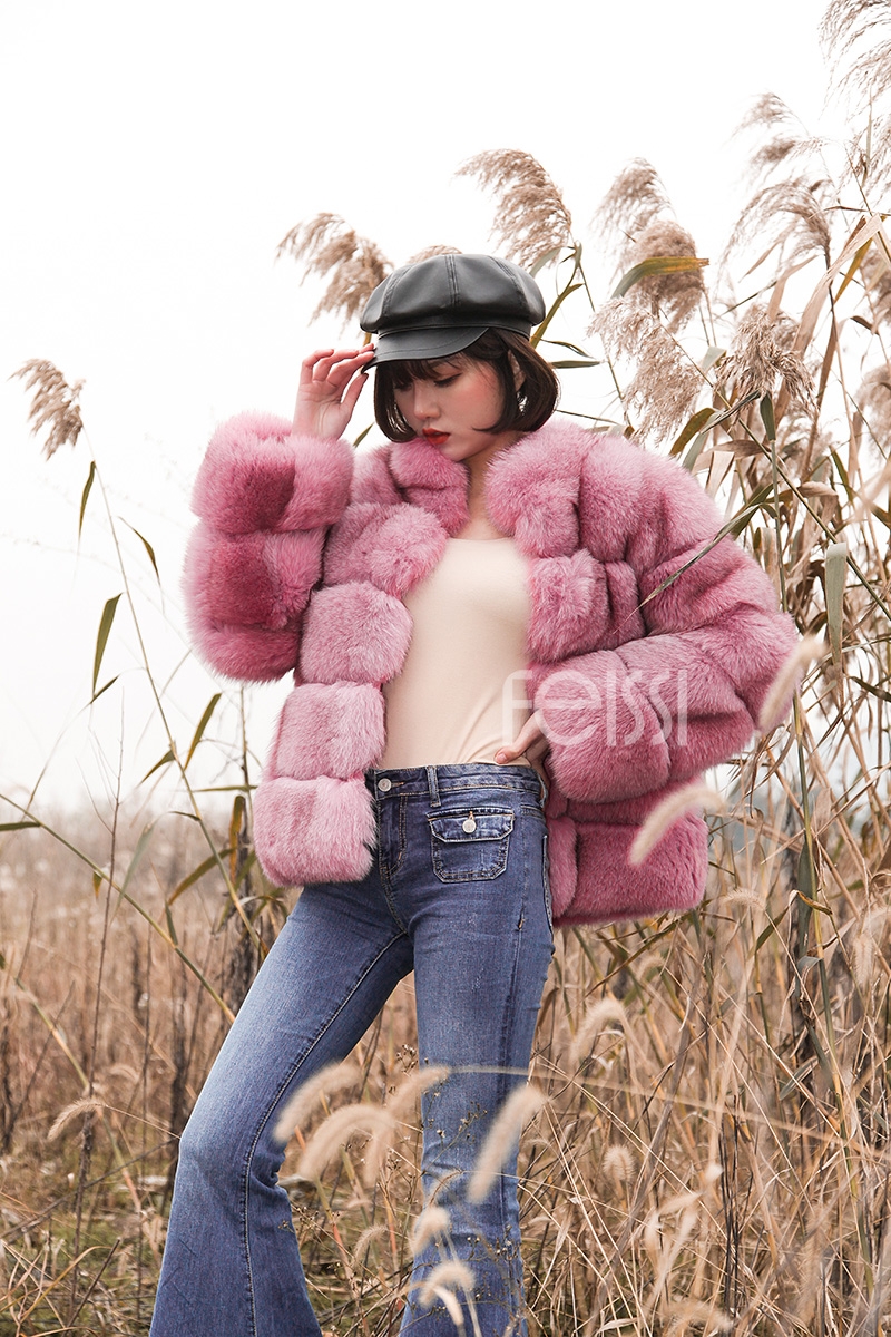 Fox Fur Jacket in Pink 986b-13