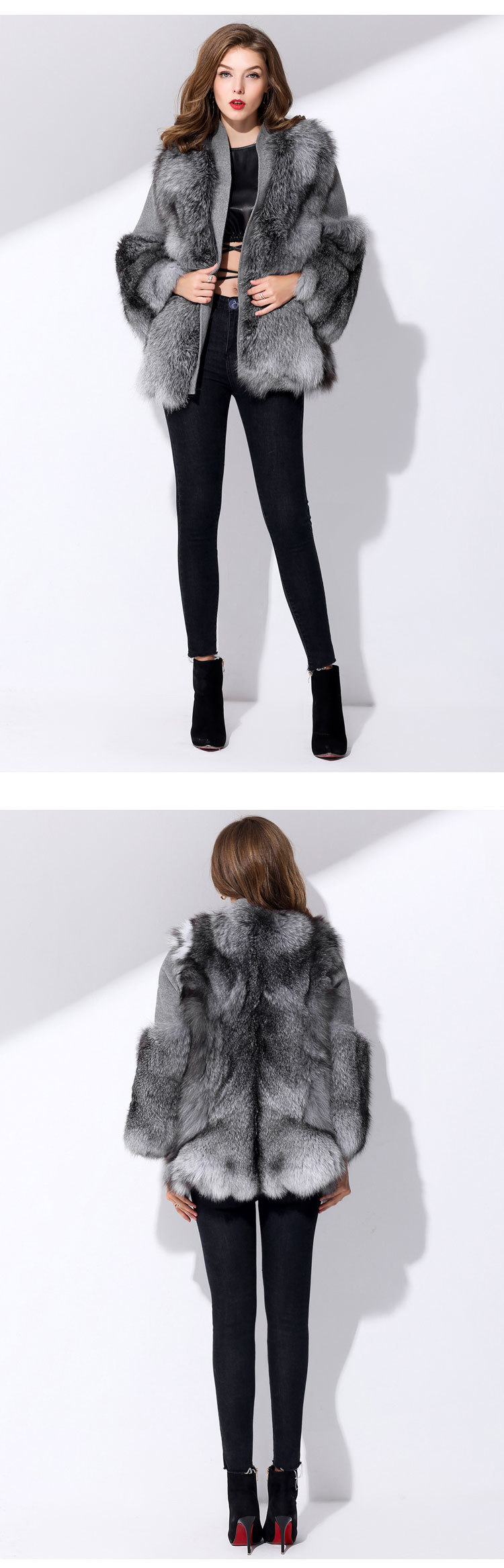 Fox Fur Coat with Double-Sided Wool Trim 991c Details 1