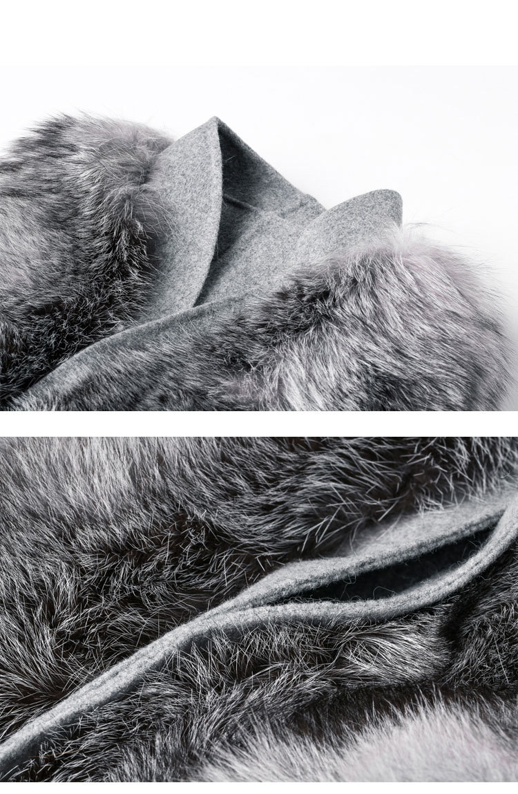 Fox Fur Coat with Double-Sided Wool Trim 991c Details 6