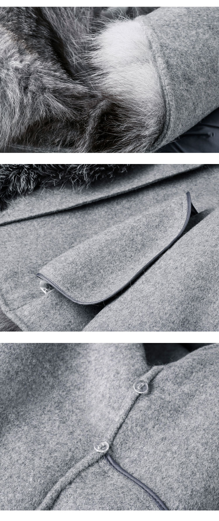 Fox Fur Coat with Double-Sided Wool Trim 991c Details 7