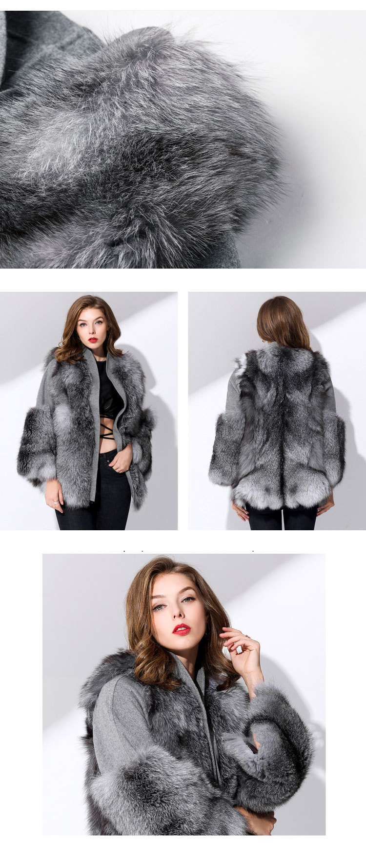 Fox Fur Coat with Double-Sided Wool Trim 991c Details 5