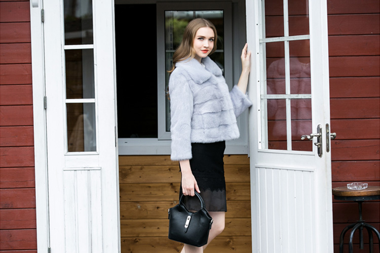 Cropped Mink Fur Jacket 734 Blue Details 8
