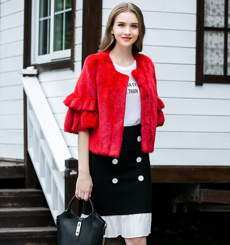 Cropped Mink Fur Jacket 754 Red Details 3