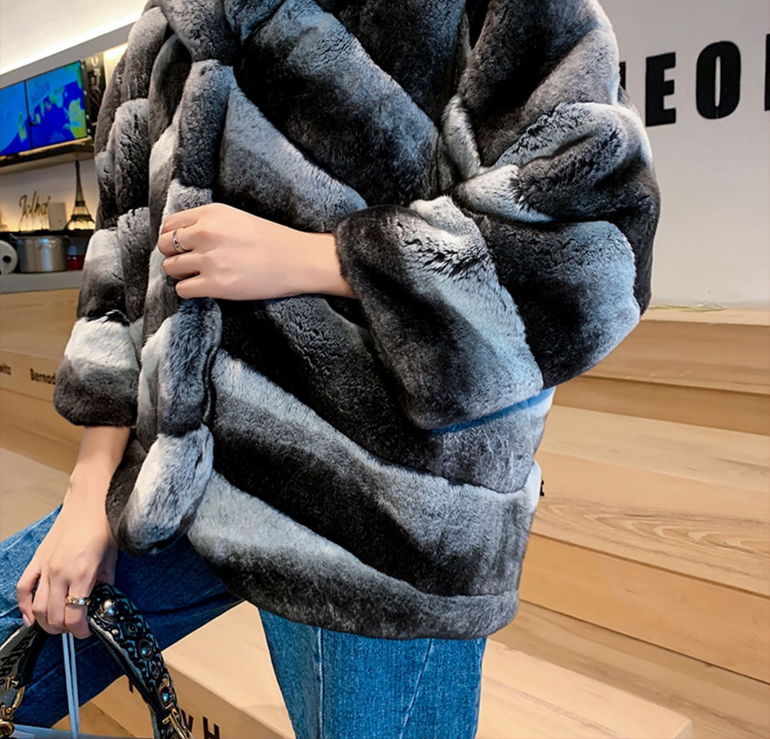 Rex Rabbit Fur Jacket with Chinchilla Look 0117-6