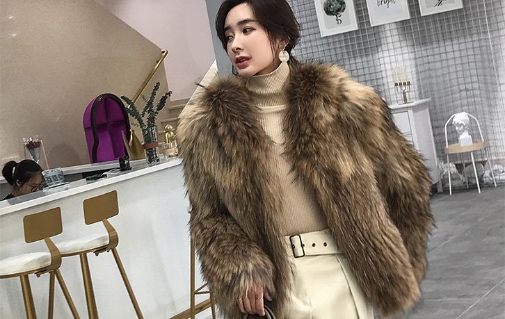 Hooded Knitted Raccoon Fur Jacket 307-6