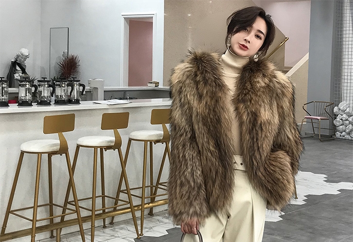 Hooded Knitted Raccoon Fur Jacket 307-5