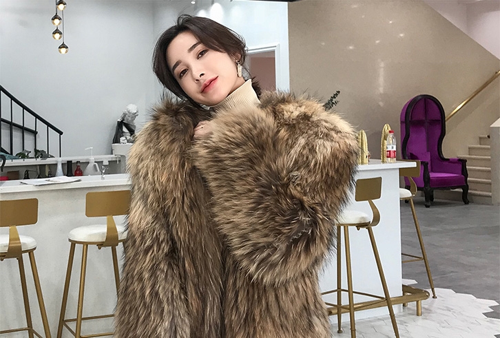Hooded Knitted Raccoon Fur Jacket 307-4