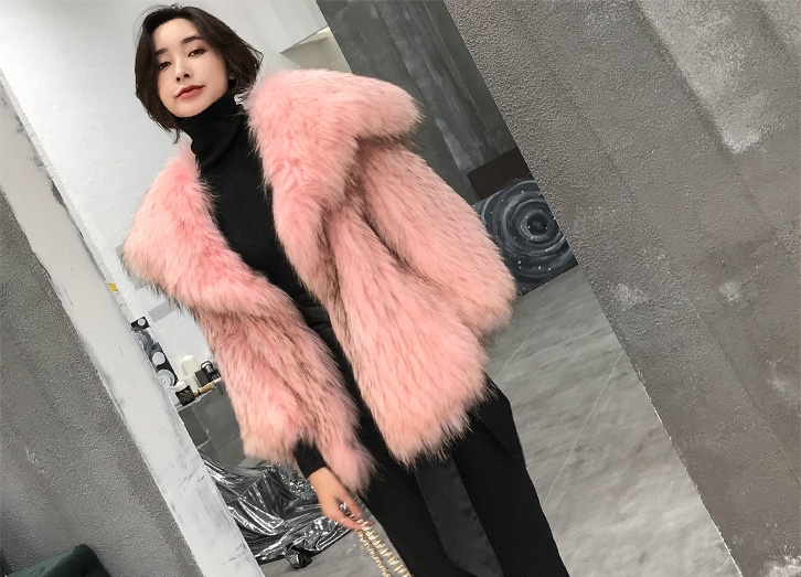Wide Lapel Knitted Raccoon Fur Jacket 314-2