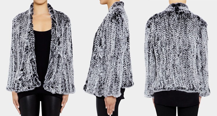 Collarless Knitted Rabbit Fur Coat 717 Frost Detail