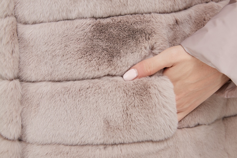 Fox Fur Trimmed Hood Rex Rabbit Fur Jacket with Detachable Down-filled Sleeves 218 Details 4