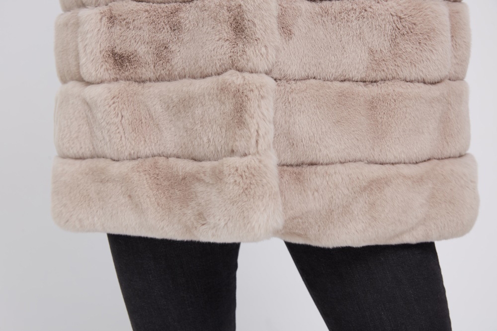 Fox Fur Trimmed Hood Rex Rabbit Fur Jacket with Detachable Down-filled Sleeves 218 Details 5