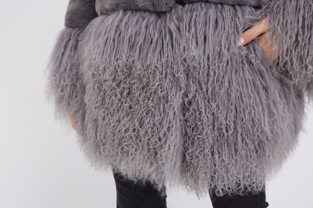 Rex Rabbit Fur Jacket with Tibet Sheep Fur Trim 222 Details 5