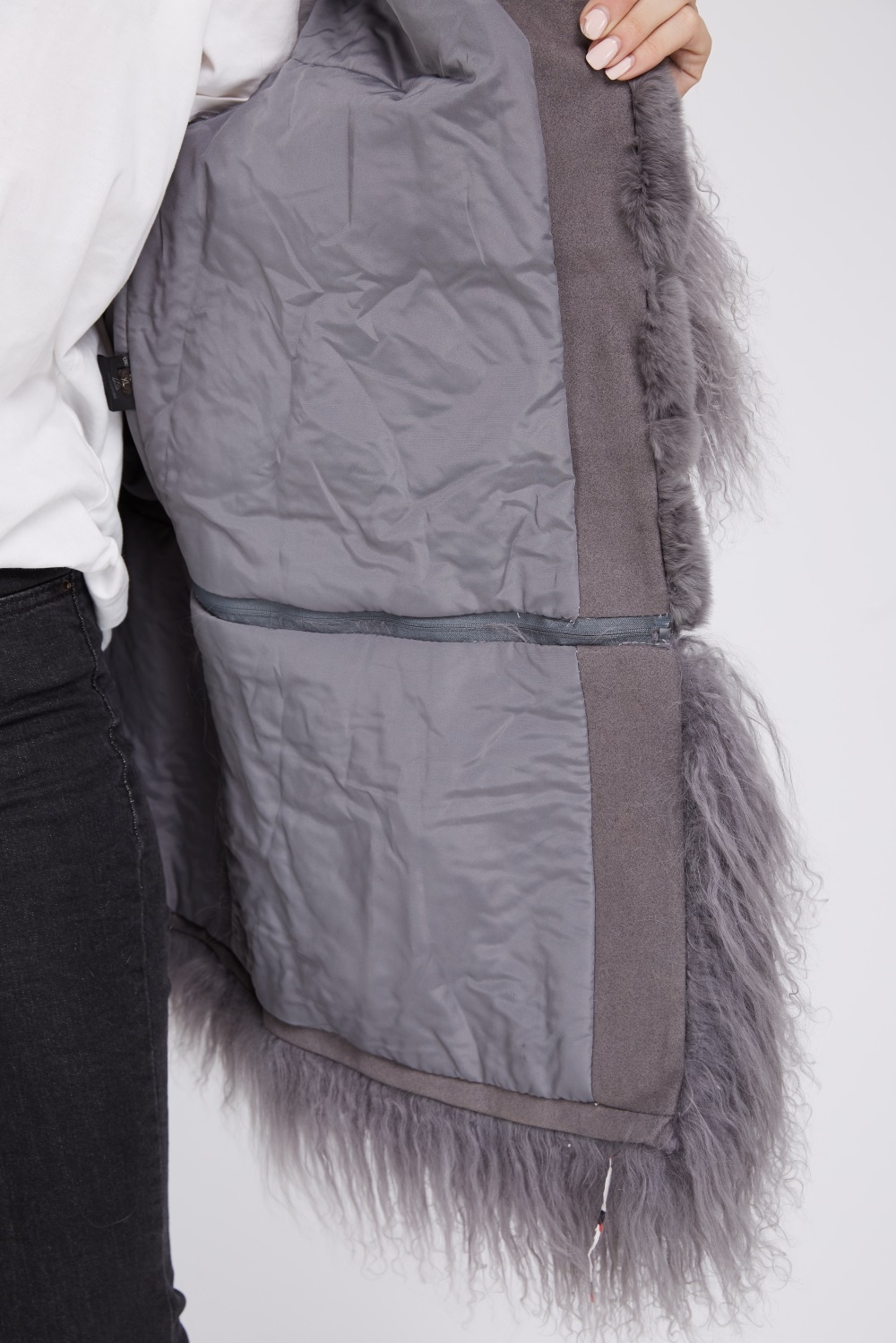 Rex Rabbit Fur Jacket with Tibet Sheep Fur Trim 222 Details 6