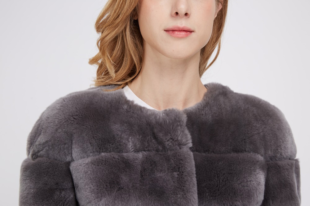 Rex Rabbit Fur Jacket with Tibet Sheep Fur Trim 222 Details 1