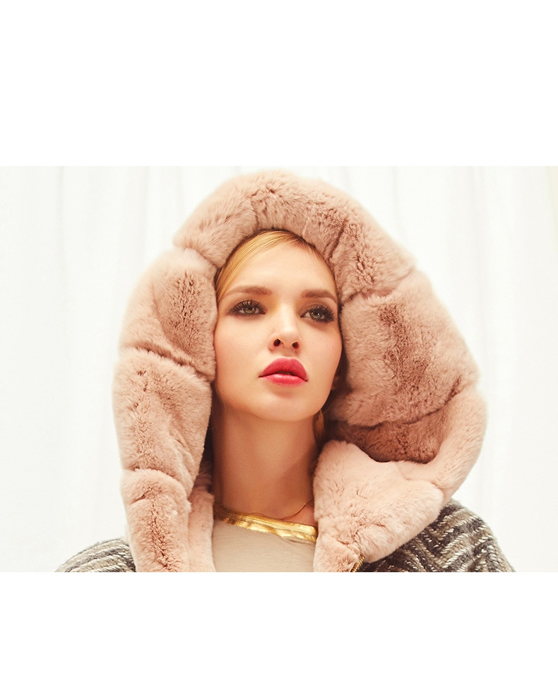 Hooded Rex Rabbit Fur Jacket Reversible Style 293-3