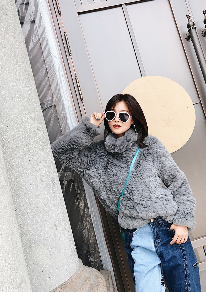 Rex Rabbit Fur Knitted Pullover Sweater Jacket 343-2