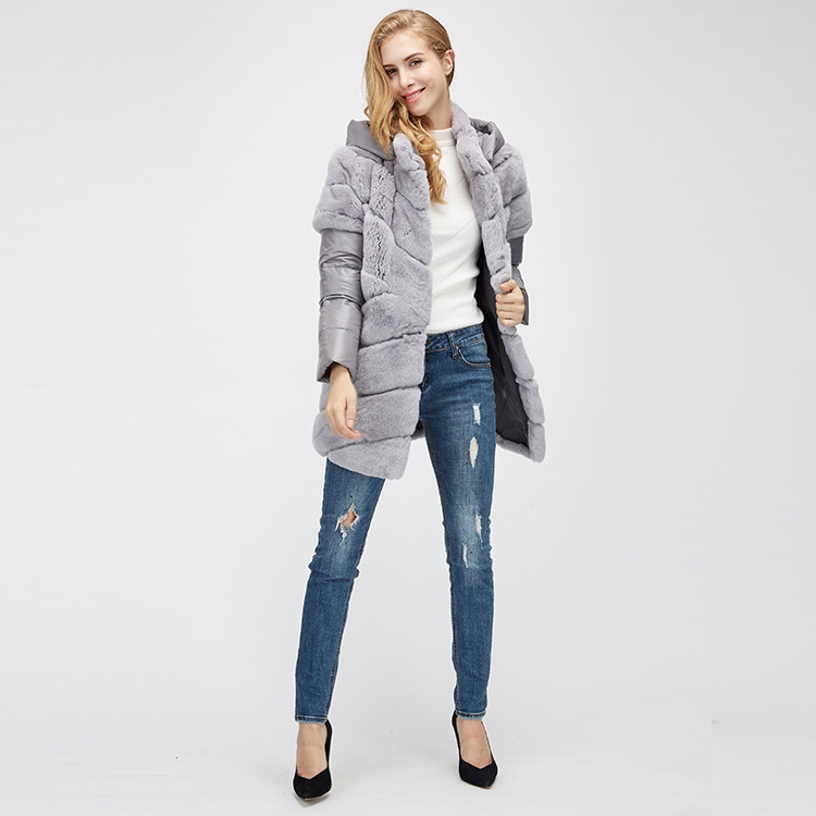 Rex Rabbit Fur Jacket with Detachable Down-filled Sleeves and Hood 959 Details 1