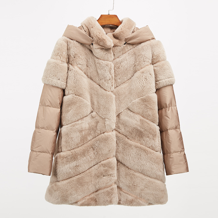 Rex Rabbit Fur Jacket with Detachable Down-filled Sleeves and Hood 959 Details 17