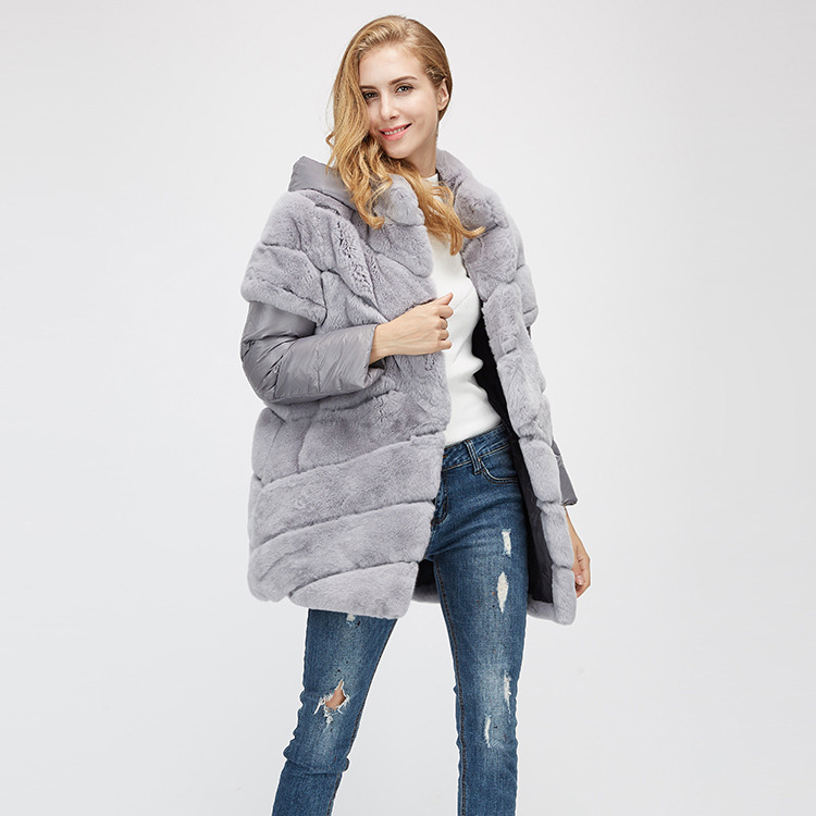 Rex Rabbit Fur Jacket with Detachable Down-filled Sleeves and Hood 959 Details 3