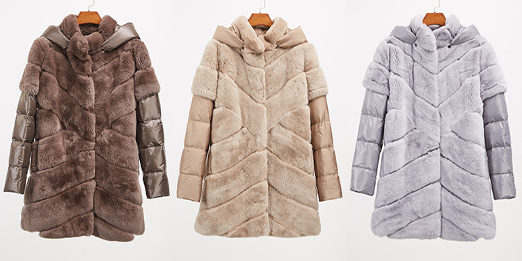 Rex Rabbit Fur Jacket with Detachable Down-filled Sleeves and Hood 959 Details 2